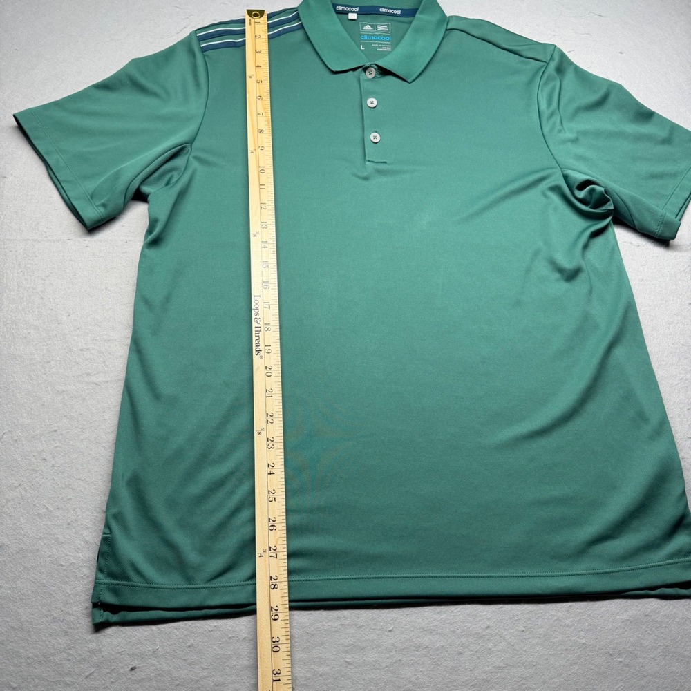 Adidas Polo Shirt Mens Large Green Climacool Golf Short Sleeve 3-Stripe Sport - Picture 2 of 8